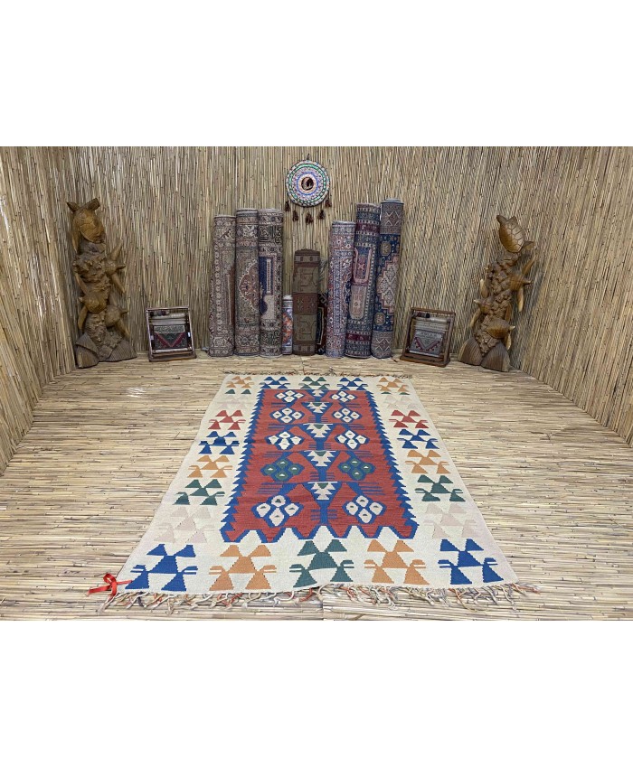 Handmade Turkish Denizli Nomadic Original  Wool on Wool Kilim – FREE SHIPPING..!